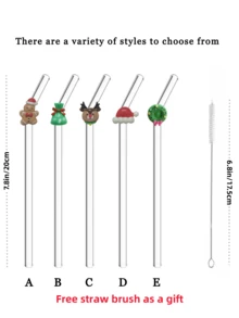 1-5 Ống hút thủy tinh Giáng sinh dễ thương (hình tuần lộc, mũ ông già Noel, vòng hoa, bánh gừng và túi may mắn) - Đồ uống có thể tái sử dụng cho các bữa tiệc ngày lễ, lý tưởng cho đồ uống đá, trà chiều, sữa lắc, sinh tố, nước có ga, trà sữa, nước ép và các loại đồ uống lạnh khác. Lý tưởng cho các bữa tiệc trên bãi biển, dã ngoại ngoài trời, cửa hàng tráng miệng, quầy đồ ăn nhẹ, đồ dùng tiệc tùng, họp mặt gia đình, không chì và mang tính lễ hội, món quà hoàn hảo cho Giáng sinh. - Kiểu A - Xem 8