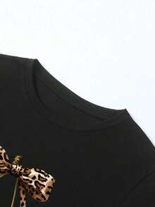 Camiseta de verano de manga corta y cuello redondo con estampado de cerezas para mujer - Negro - Ver 3