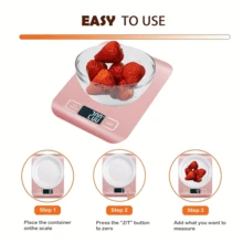 1 Báscula de cocina digital de 10kg, precisión de 1g/0.1oz, de acero inoxidable, apta para hornear y cocinar (baterías no incluidas) - Rosa - Ver 3