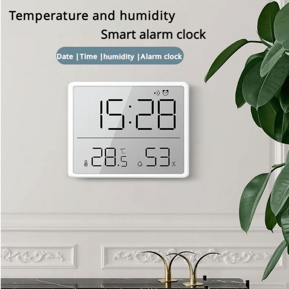 SOKANY Three-In-One Smart Alarm Clock, Temperature And Humidity Monitor, Temperature And Humidity Dual Display +Alarm Clock, °C/°F Switch +12/24 Hour System, Magnetic Absorption Does Not Occupy The Refrigerator/Metal Door At Will, CR2032 Button Battery Powered Long-Term Battery Life, Conference Timing Artifact