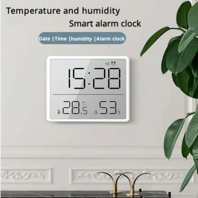SOKANY 3-In-1 Smart Alarm Clock, Thermometer & Hygrometer, Temperature & Humidity Dual Display + Alarm Clock, Celsius/Fahrenheit Switchable + 12/24 Hour Format, Magnetic Design For Fridge/Metal Door, CR2032 Coin Battery Powered With Long Lasting Battery Life, Meeting Timer