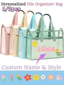 1pc Customized Large Capacity Transparent Waterproof Document Bag, Expandable Storage Pouch, PVC Pouch, Desktop Organizer For Stationery, School Supplies, Back To School, Colorful, Cute, Kawaii, Office Workers, Students, Space Saving, Minimalist - Multicolor - View 1