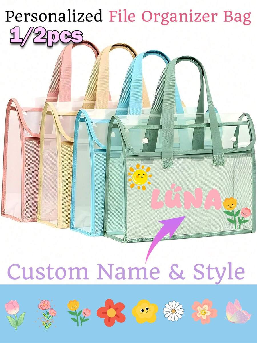 1pc Customized Large Capacity Transparent Waterproof Document Bag, Expandable Storage Pouch, PVC Pouch, Desktop Organizer For Stationery, School Supplies, Back To School, Colorful, Cute, Kawaii, Office Workers, Students, Space Saving, Minimalist - Multicolor - View 1