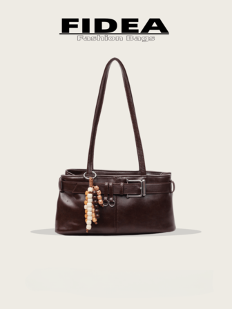 Fashionable New Women's Tote Bag, Solid Color Minimalist PU Vintage Chic, Suitable For Dates, Shopping, Versatile, Detailed With Rope Knot & Beaded Charms