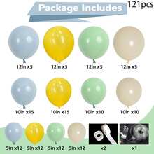 121pcs Sage Green, Grayish Blue, Yellow Balloon Garland Kit, Includes Slate Blue, Olive Green, Yellow, Cream Latex Balloons, Arch Frame & Accessories, Suitable For Oh Baby Shower, Bridal Birthday, Wild Party Decor, Color: Yellow, Green, White - Multicolor - View 6
