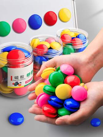 12/28/56pcs Round Plastic Covered Magnetic Buttons, Refrigerator Whiteboard Magnets, Suitable For School, Office, Home