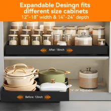 Pull Out Cabinet Organizer Expandable Width(12"-18") And Depth(14"-24") No Drill Need Slide Out Drawers With 3 Rails, Heavy Duty Roll Out Shelf Storage For Kitchen, Bathroom Organization - 黑色 - 查看 6