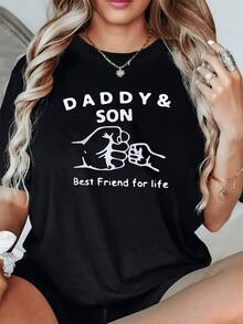 Camiseta Casual de Mujer con Estampado Papá e Hijo,Mejores Amigos para Siempre-Diseño Original y Confortable,Ideal para Regalar. - Negro - Ver 1