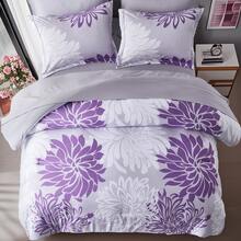 5/7pcs Fashionable Chrysanthemum Printed Bed Comforter Set,100% Microfiber Soft Breathable Summer Bedding Set, Comfortable And Durable, Include 1 Comforter+1 Flat Sheet+1 Fitted Sheet+1/2 Pillowcases+1/2 Pillowshams,All-Season, Bed In A Bag, Room Decor, Best Gift - 紫色 - 查看 4