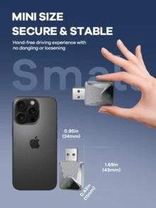 REMAX 无线 CarPlay 适配器；轻松将有线 CarPlay 升级为无线 CarPlay；即时连接；自动重连；超迷你 CarPlay 适配器，兼容 iPhone；适用于内置 CarPlay 的汽车；超迷你尺寸汽车配件；超级实用的汽车用品 - 均碼 - 查看 2