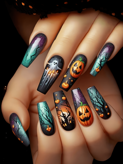 Halloween Nails Goth Update Your Look And Show Off The Charm Of Your Fingertips. 24-Piece Detachable Nail Art Patches. Halloween Essential Nail Art Patches. Beautiful Nail Art Is Also The Best Gift For Friends. Skull Pumpkin Ghost Pattern Nail Art, Multi-Color Nail Art Square Nails French Tip Nails Cute Nails