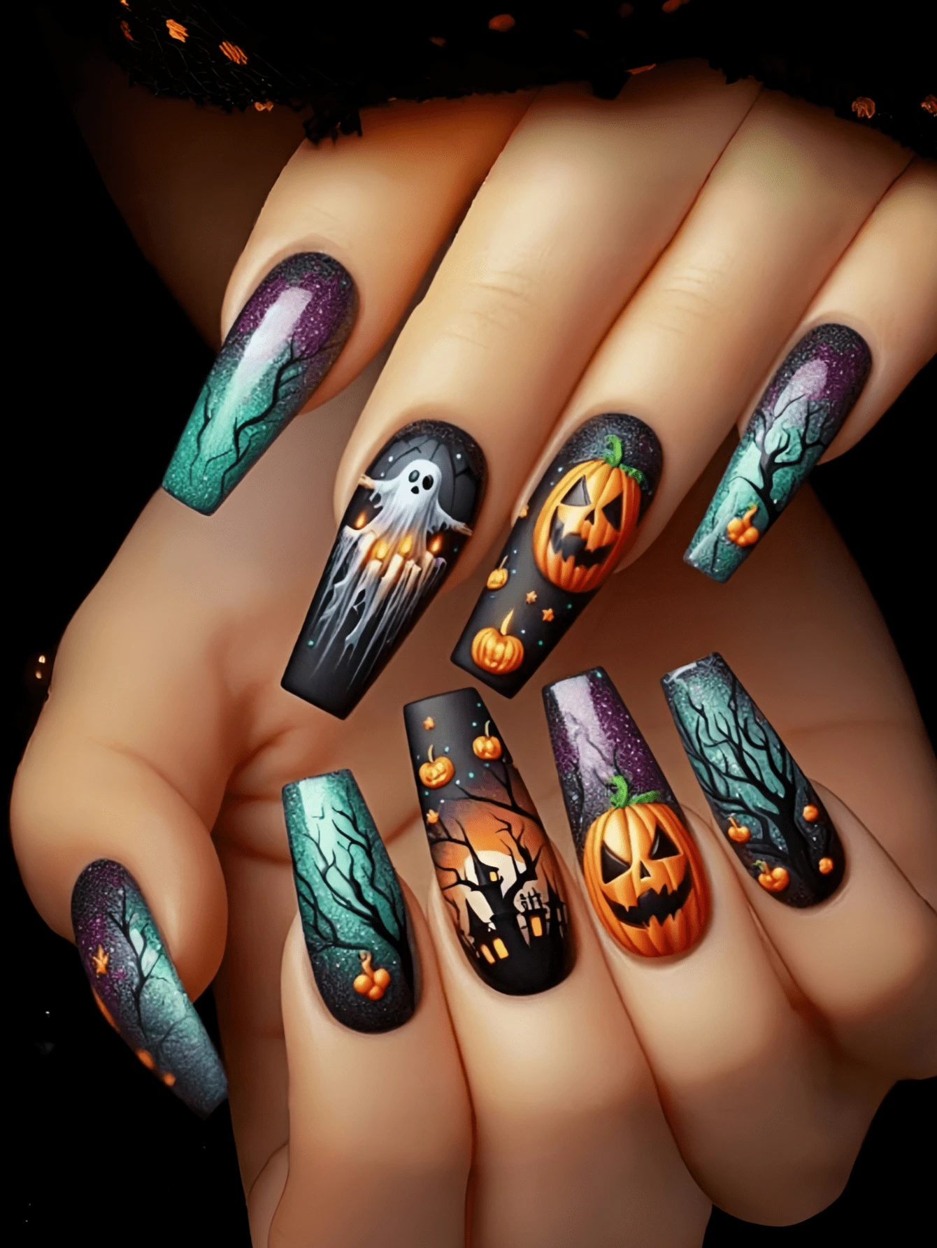Halloween Nails Goth Update Your Look And Show Off The Charm Of Your Fingertips. 24-Piece Detachable Nail Art Patches. Halloween Essential Nail Art Patches. Beautiful Nail Art Is Also The Best Gift For Friends. Skull Pumpkin Ghost Pattern Nail Art, Multi-Color Nail Art Square Nails French Tip Nails Cute Nails