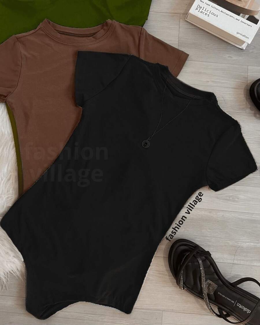 Bory Women's Bodysuit Crew Neck Suplex Summer Blogger 2024 - 黑色 - 查看 1