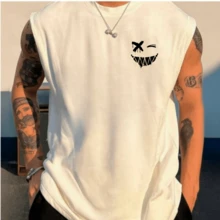 Kit 2 Men's Tank Tops Oversized Gym Men's Macho Longline Vest Happy Face - Black - View 3