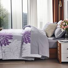5/7pcs Fashionable Chrysanthemum Printed Bed Comforter Set,100% Microfiber Soft Breathable Summer Bedding Set, Comfortable And Durable, Include 1 Comforter+1 Flat Sheet+1 Fitted Sheet+1/2 Pillowcases+1/2 Pillowshams,All-Season, Bed In A Bag, Room Decor, Best Gift - 紫色 - 查看 6