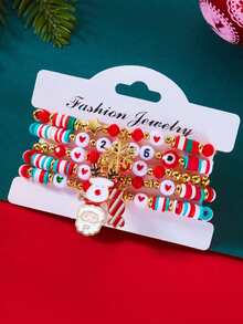 5 件圣诞雪花、圣诞老人、驯鹿、心形水晶手链套装，圣诞礼物 - 彩色 - 查看 3