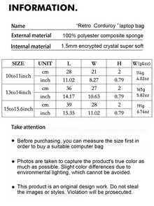 Green Retro Corduroy Computer Bag 10/13/15 Inch Lightweight Computer Liner Bag IPad Protective Cover Autumn University Essentials Laptop Bag For Women Mac Book Case Laptop Sleeve Back To School Laptop Case Laptop Cover For Travel Waterproof Portable For Men Laptop Bags