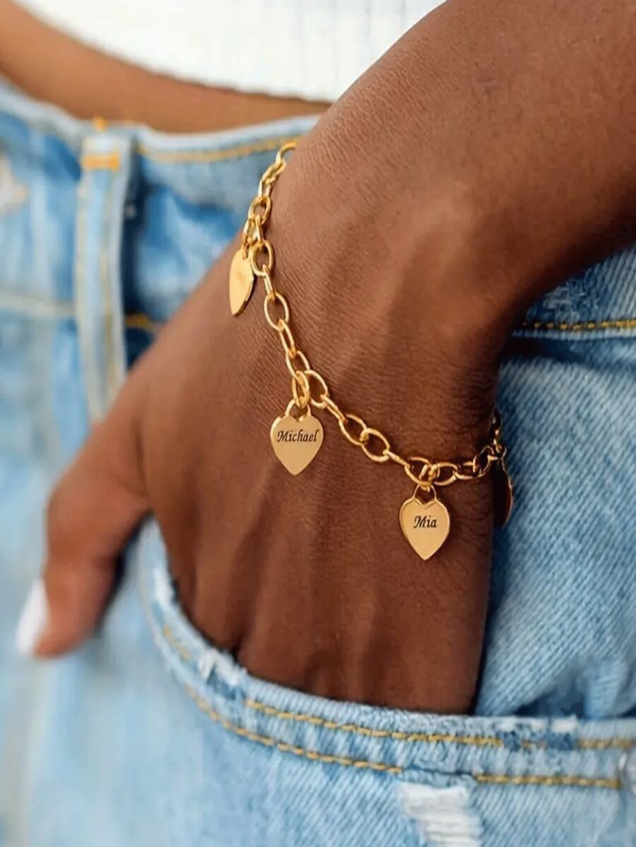 Customized Name Heart Bracelet, Heart Quantity Optional