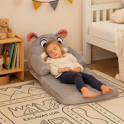 Faltbares Kindersofa Niedliches Cartoon-Sofa Weiches Kinder-Klappsofa Kindercouch mit Armlehnen für Schlafzimmer oder Spielzimmer Kaninchen 2-lagig