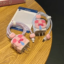 Set de 5 protectores de cable con diseño de nariz de cerdo de dibujos animados, se ajusta a cargadores de 18/20W de EE. UU., enrollador de cable, protector de cable de datos, cable de datos anti-rotura de 1.5m, protector de cabezal de cargador de TPU
