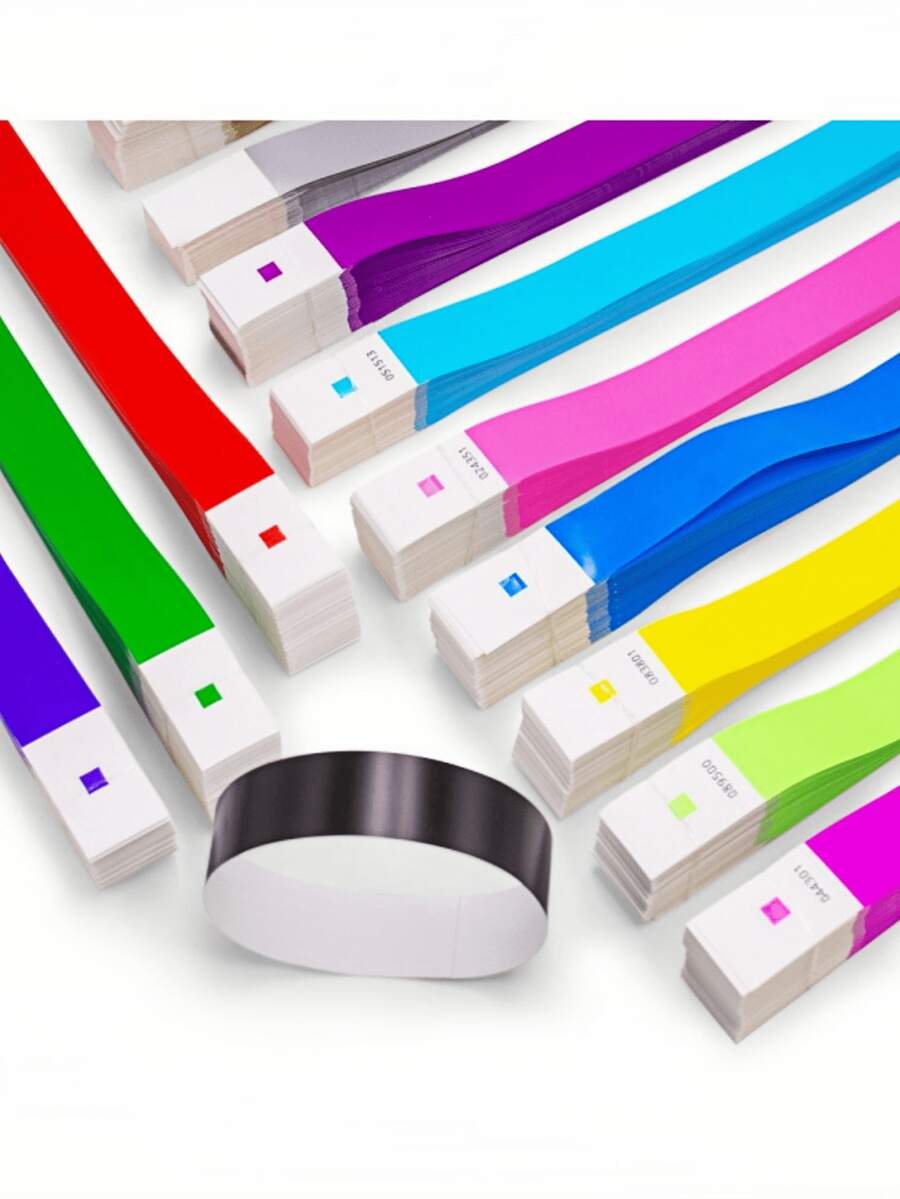 100/500/1000pcs Paper Wristbands, Waterproof Neon Wristbands, Adjustable Wristbands, Concert, Party, Amusement Park, Festival, Christmas And Halloween Ticket Wristbands, Fluorescent Coded Mixed Color Wristbands, (No Code, Coded, Star Style, VIP Mixed Style)