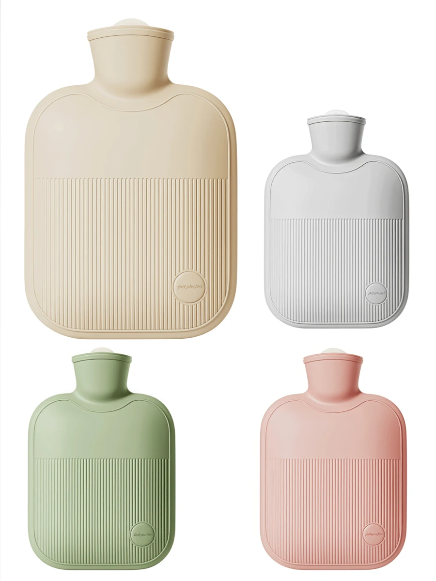 Botella de agua caliente antidetonante gruesa para invierno, calentador de manos recargable de silicona de alta densidad, calentador de pies minimalista de espiga en color neutro - Multicolor - Ver 1