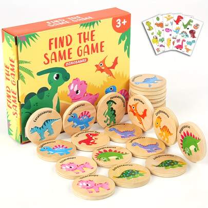 Dinosaur Wooden Memory Matching Game, Color Recognition Observation Educational Toy Teaching Aid, Suitable For Children's Christmas Gift