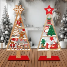 1 pieza de decoración de escritorio de madera de Navidad, adornos de árbol de Navidad de madera para decoración de escritorio, decoración de ambiente para fiestas y festivales, pequeños regalos creativos, adecuados para decoración navideña del hogar y decoración de fiestas festivas - Multicolor - Ver 3