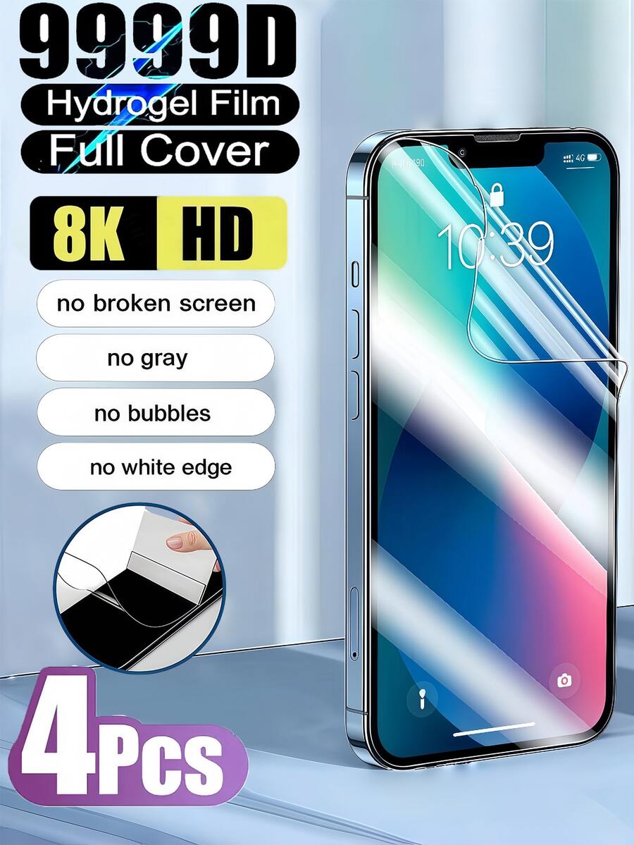 4 件装高清水凝胶软膜屏幕保护膜适用于 17 16 15 14 13 12 11 外壳友好，自动修复划痕，易贴，防刮，高清，表面光滑，易于安装