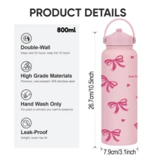 HILAKE Bottiglia d'acqua isolata in acciaio inossidabile da 800ml con stampa a fiocco - Tazza da caffè riutilizzabile con manico portatile e cannuccia pieghevole - Regalo perfetto per vacanze, amici, sorelle, fidanzate e colleghi - Ideale per mantenere le bevande calde o fredde - Multicolore - Visualizzare 3