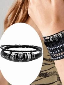 Yanxyad Men's Punk Rock Studded Bracelet Set, Spiked Leather Cuff Bracelets, Skull Studded Bracelet 80s Emo Style, Faux Leather, Fashion Gothic Halloween Jewelry Bracelet Accessory For Men Women