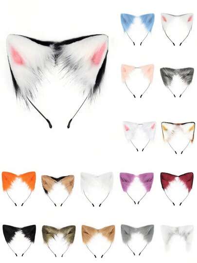 1pc Realistic Cat Ear Headband, Cute Plush Fox Ear Cosplay Accessories, Anime Animal Ear Headpiece For Party, Stage Performance