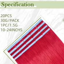 Tape In Hair Extensions Human Hair 20pcs/Pack/30g Remy Straight Invisible Tape Adhesive Hair Extensions Suitable For All People 10-24 Inches - SRed - View 3