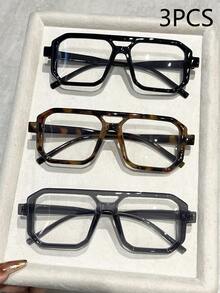 1/3pcs Retro Square Frame Glasses For Women, Vintage Style Eyewear For Travel, Beach, Halloween Decoration - Multicolor - View 8