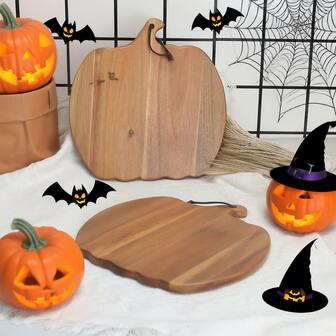1 st skärbräda i sandelträform, pumpaformad med handtag, skärbräda för hushållet, westernpizzaform, halloweentillbehör