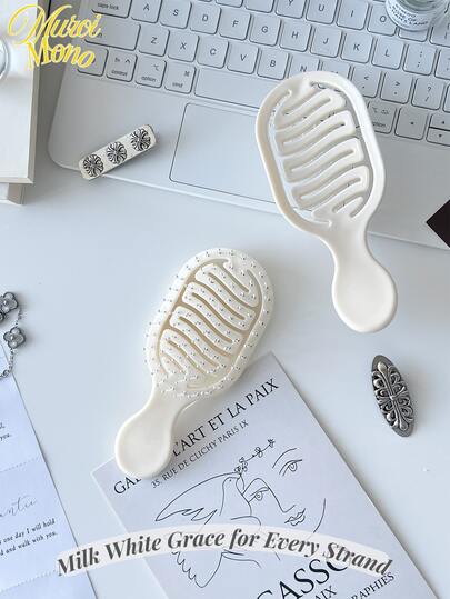 <Milk White Grace For Every Strand>，1 件迷你尺寸象牙色镂空设计造型梳，夏季女性干湿两用旅行必备品，返校，旅行度假必备品，女士发饰