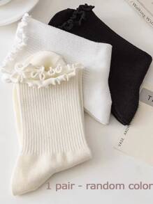 3 双女士中长袜秋冬款耳廓边女士袜子百搭纯色绒面袜户外休闲运动袜 - 彩色 - 查看 9