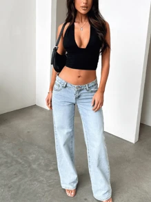 Cropped Strapless Tube Top With Ribbed Trim