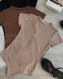Bory Women's Bodysuit Crew Neck Suplex Summer Blogger 2024 - 卡其色 - 查看 1