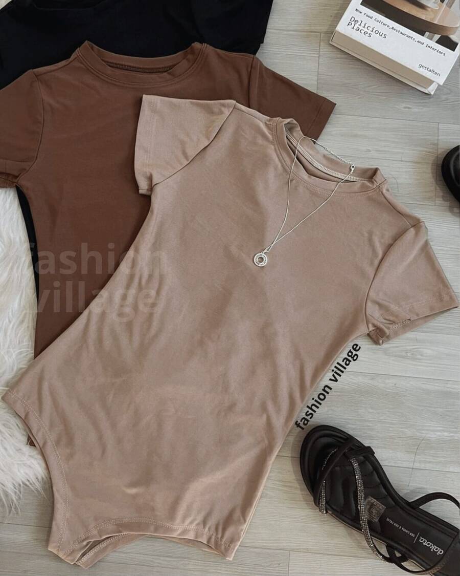Bory Women's Bodysuit Crew Neck Suplex Summer Blogger 2024 - 卡其色 - 查看 1