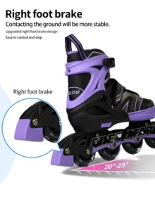 一套 FREE STAR 运动软皮 PU 直排轮滑鞋，带闪光轮，适合初学者，尺码可调节，包含头盔、护肘、护膝、手套，时尚户外专业运动鞋 - 紫色 - 查看 8