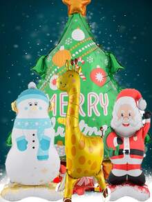 4pcs Halloween/Christmas Themed Balloons - Yellow Giraffe, Green Christmas Tree, Red Santa Claus, White Snowman, Made Of PET Material To Create Festive Atmosphere, Suitable For Indoor Or Outdoor Decoration In Winter