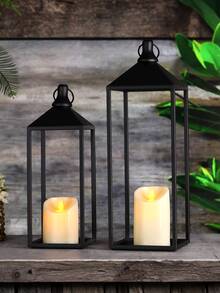 1pc Black Metal Farmhouse Style Lantern - Decorative Candle Holder, Suitable For Porch, Patio, Dining Room And Entryway - Romantic Triangular Design, Hand Wash Only - Perfect For Weddings, Halloween, Christmas And More