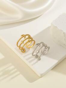 18K镀金不锈钢可调节太阳图案戒指，适合日常佩戴 - 金黃色 - 查看 9