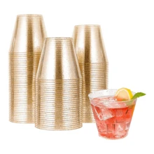 9 Oz 50 PCS Gold Glitter Plastic Cups, Gold Rimmed Disposable Wine Glasses Disposable Glitter Cups, Elegant Plastic Cocktail Glasses, Gold Rimmed Plastic Cups, Fancy Party Cups For Wedding, Birthday, Holiday - 金閃 9 oz - 查看 1