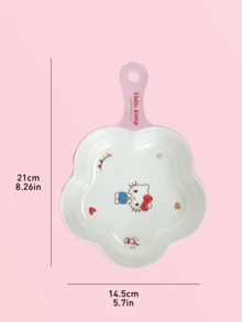 Hello Kitty Petal Dual-Color Rice Bowl, Fine Texture, Lightweight & Durable, Heat Resistant, Easy To Clean, Features Cute Patterns And Vertical Stripes On Bottom, Single Handle For Grip, Perfect For Daily Meals, Camping, Outdoor Activities, And Makes A Great Gift For Hello Kitty Fans Of All Ages