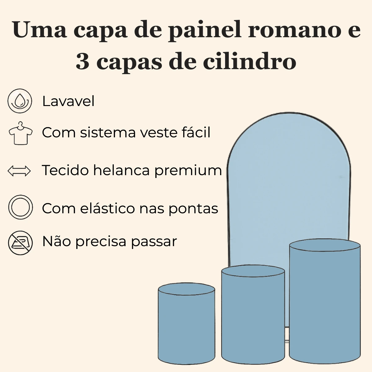 Kit 4 Peças Capa Painel Romano Dupla Face E Trio De Capas Cilindros De Malha Gel Ajustável Veste Fácil - Avelã - Visão 4