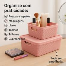 Kit Of 4 Organizer Boxes With Lid 1.8 Liters  Utilities Durable Plastic Stackable Exclusive Texture Multipurpose - Xám - Xem 3