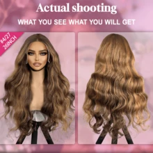 13x4 13x6 波浪蕾丝前假发，人发混合高清透明蕾丝前假发，预拔婴儿头发，自然发际线，200% 密度巴西处女发，柔软自然，耐热，女士礼物 - S4/27 - 查看 3