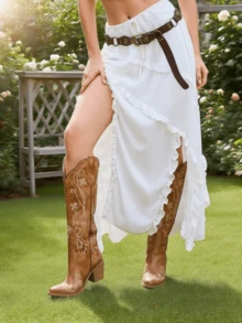 Women Vintage Knee High Cowgirl Boots Floral Embroidered Pointed Toe Western Cowboy Boots Chunky Heel Pull On Retro Dress Party Wedding Shopping Outdoor Christmas Country Music Festival Tall Boots For Women - nâu nhạt - Xem 3